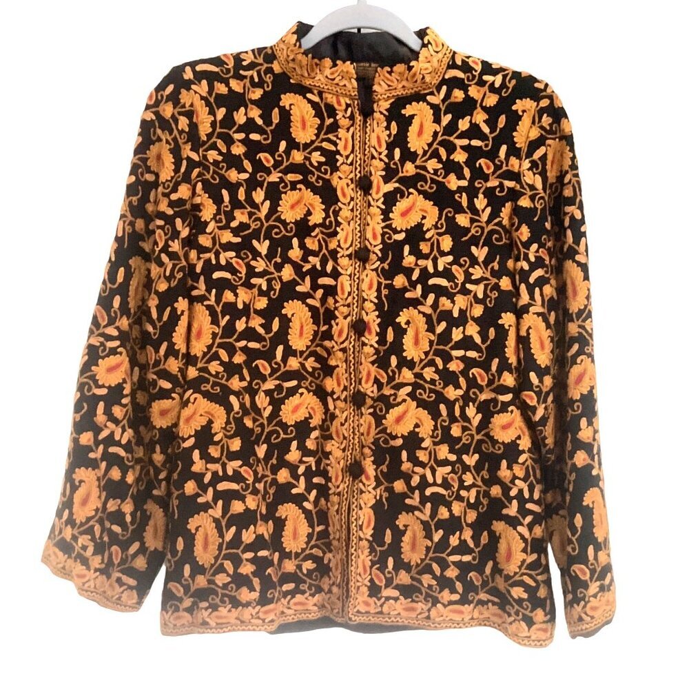KASHMIR Imports 100% Merino Wool Hand Embroidered Jacket Paisley